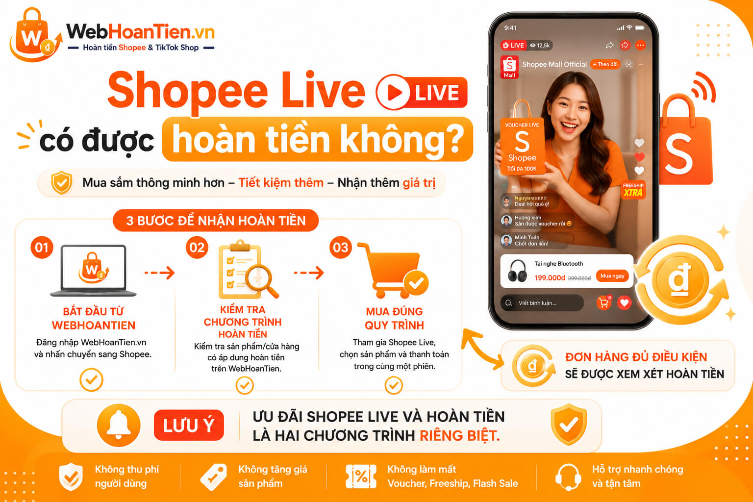 Mua hàng trên Shopee Live có được hoàn tiền qua WebHoanTien không?