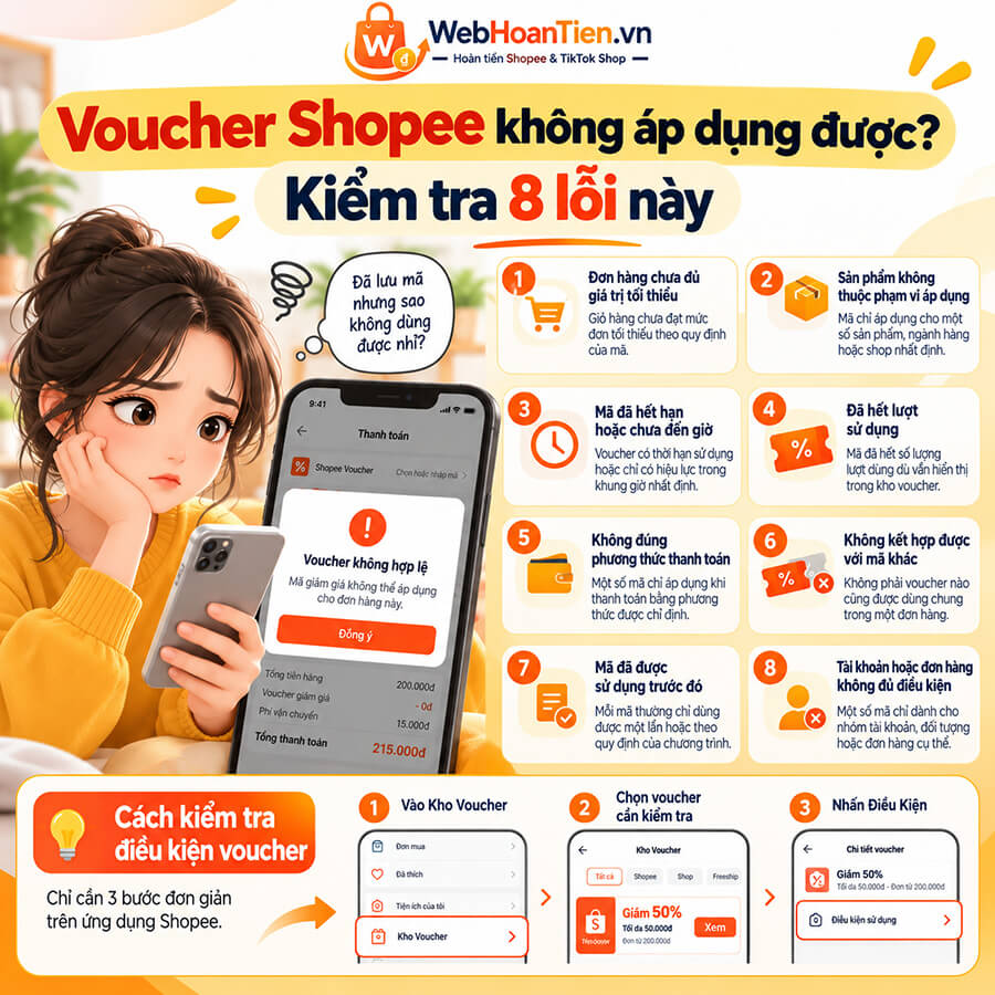 Voucher Shopee không áp dụng được? 8 lỗi thường gặp và cách xử lý
